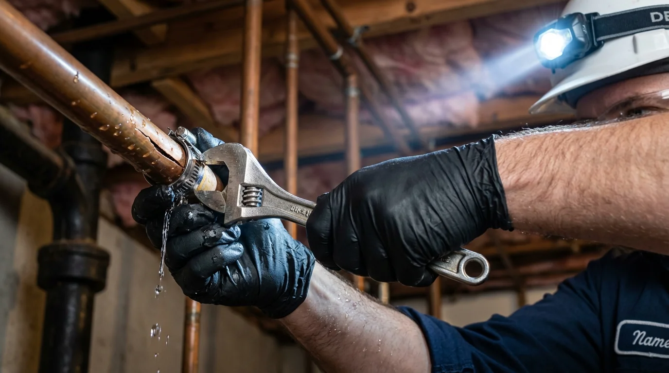 Emergency pipe clamp repair being performed by a Johns Plumbing LLC plumber in Kutztown