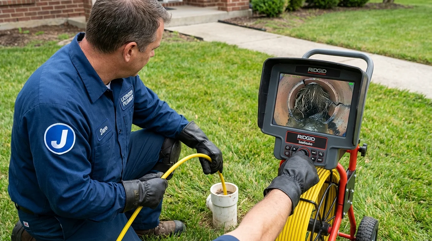 Sewer camera inspection being performed by Johns Plumbing LLC in Kutztown