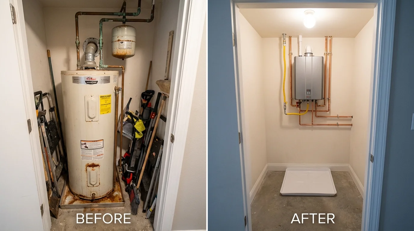 Tank water heater versus wall-mounted tankless unit comparison for Kutztown, PA homeowners