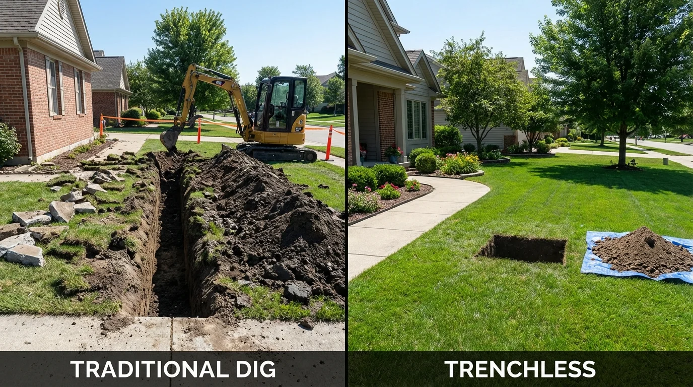 Trenchless sewer repair with minimal yard damage versus traditional excavation in Kutztown, PA
